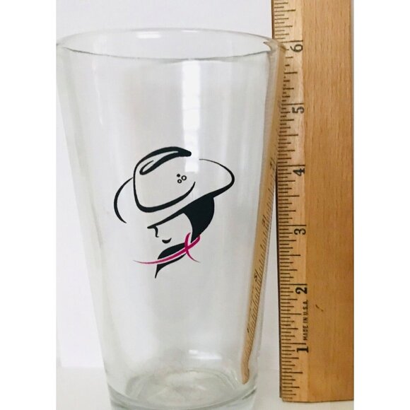 Vtg Stylized Cowgirl Pint Glass Cowboy Hat Pink Scarf Lady Female Rider Horses - Picture 3 of 3